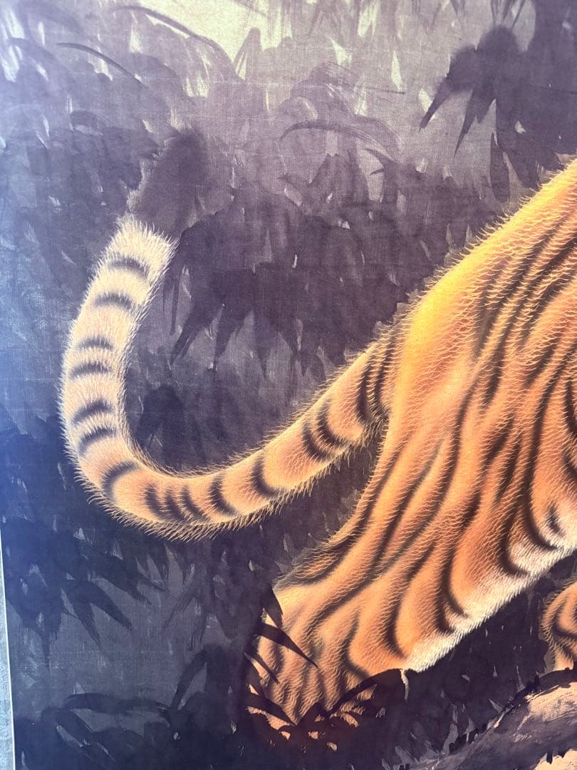 掛け軸【猛虎図】龍山 肉筆一点物 通常の2倍幅(幅102cm×全長214cm
