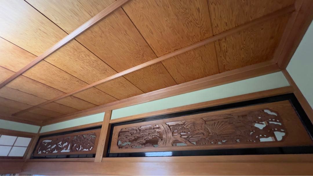 欄間2枚セット 木彫 彫刻 和室 床の間 らんま 昭和 リフォーム