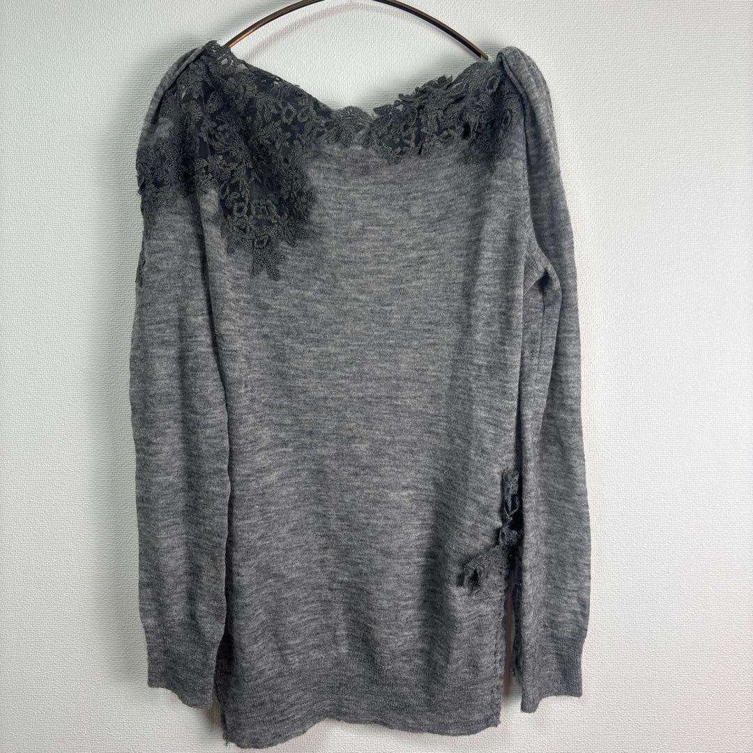 極美品 エルマンノシェルヴィーノ 繊細レースニットソー グレー 40