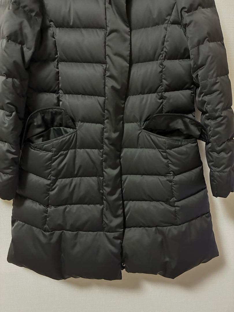 自由区】ロングダウンコート ショールカラー 黒 女優襟 軽量 洗える 40