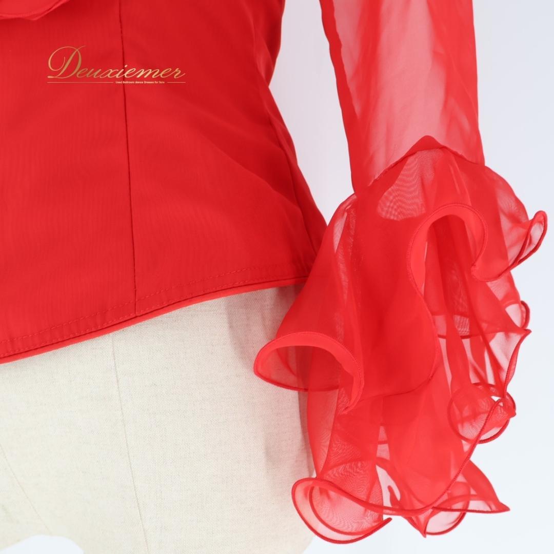 フラメンコ衣装】レッド ブラウス トップス 赤 長袖 フリル レース