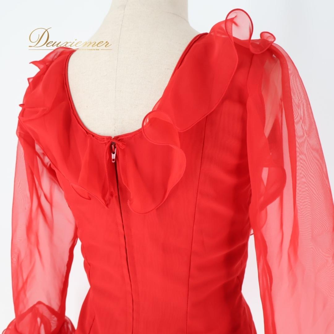 フラメンコ衣装】レッド ブラウス トップス 赤 長袖 フリル レース