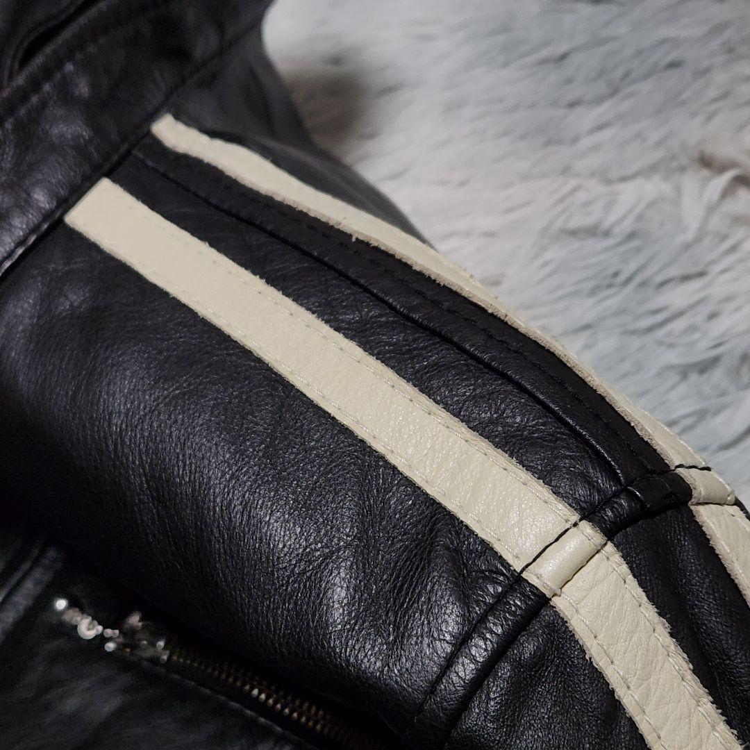 み*け様 vintage 牛革 白ライン シングルライダースジャケット