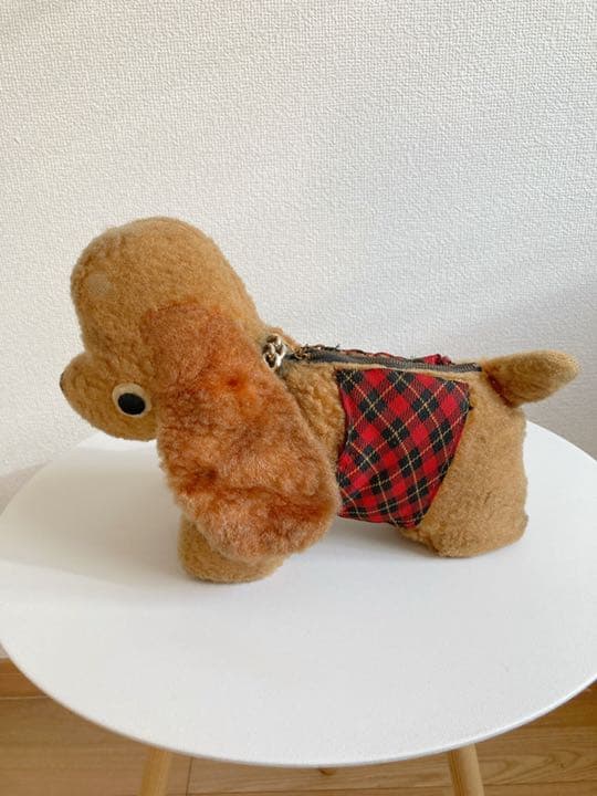 【1960年代当時物】昭和レトロ 犬 ぬいぐるみポーチ 木毛詰め ヴィンテージ