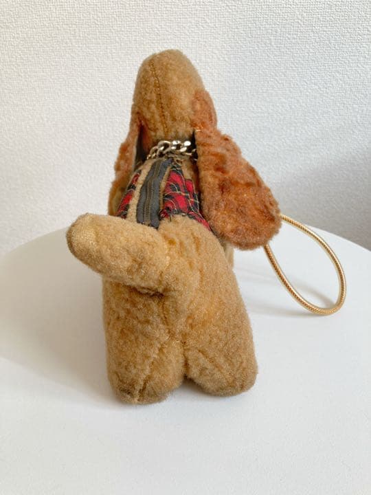 【1960年代当時物】昭和レトロ 犬 ぬいぐるみポーチ 木毛詰め ヴィンテージ