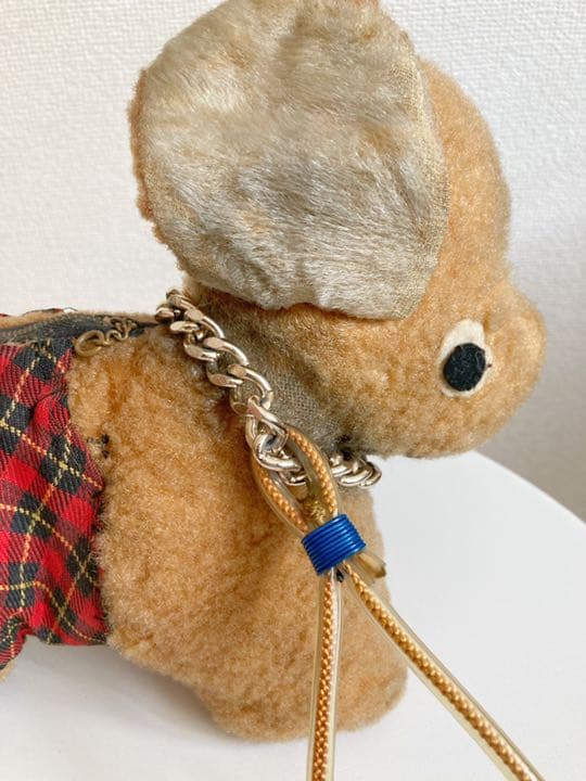 【1960年代当時物】昭和レトロ 犬 ぬいぐるみポーチ 木毛詰め ヴィンテージ