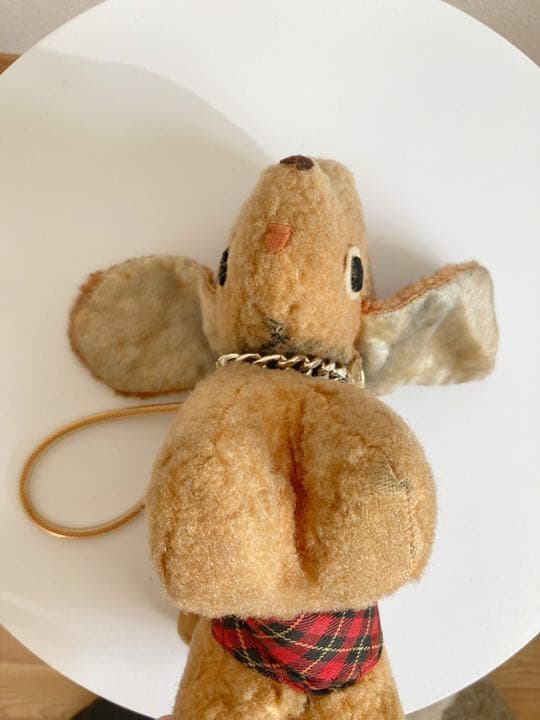 【1960年代当時物】昭和レトロ 犬 ぬいぐるみポーチ 木毛詰め ヴィンテージ