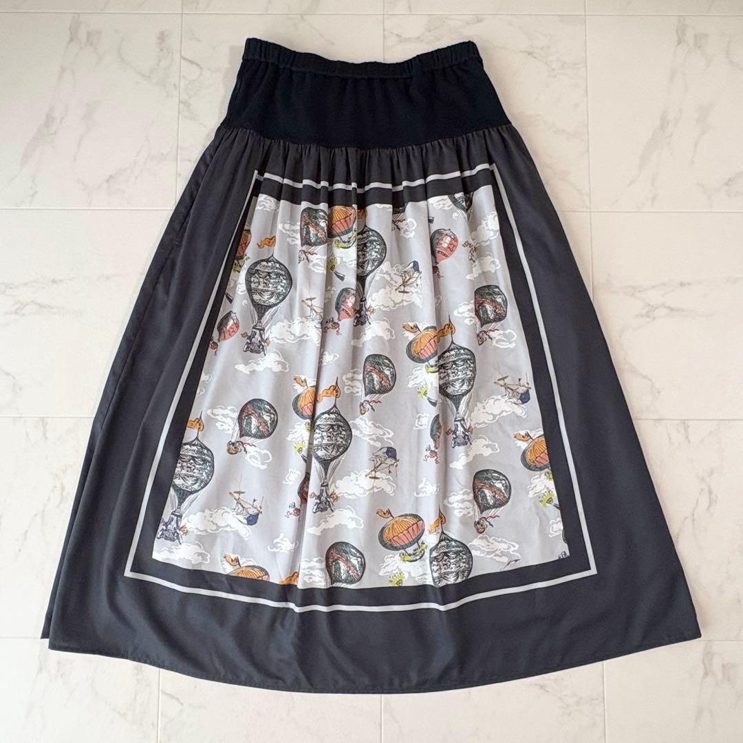 美品✨《ビアズリー 》気球　サテン　ロングスカート　ウエストリブ