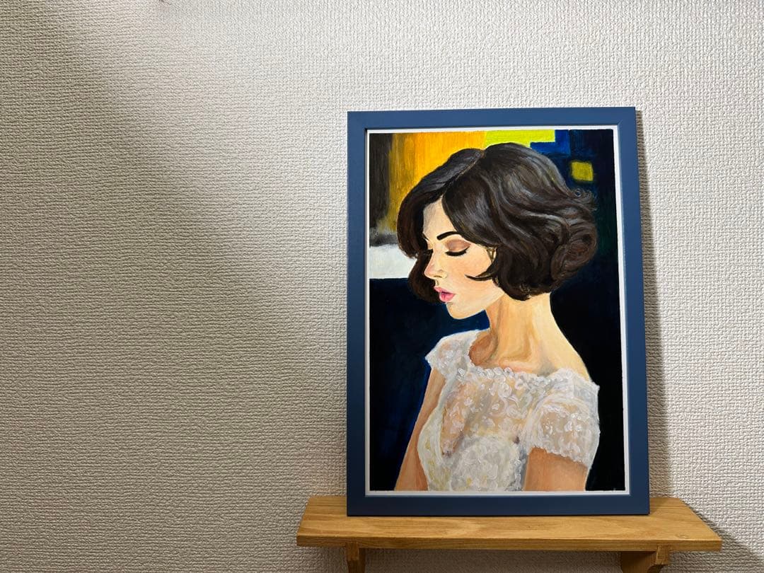 「静寂を聴く」＊A4サイズ アクリル画　手描き原画 女性の横顔