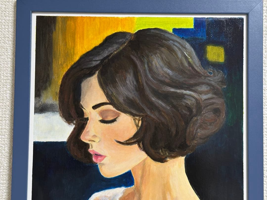 「静寂を聴く」＊A4サイズ アクリル画　手描き原画 女性の横顔