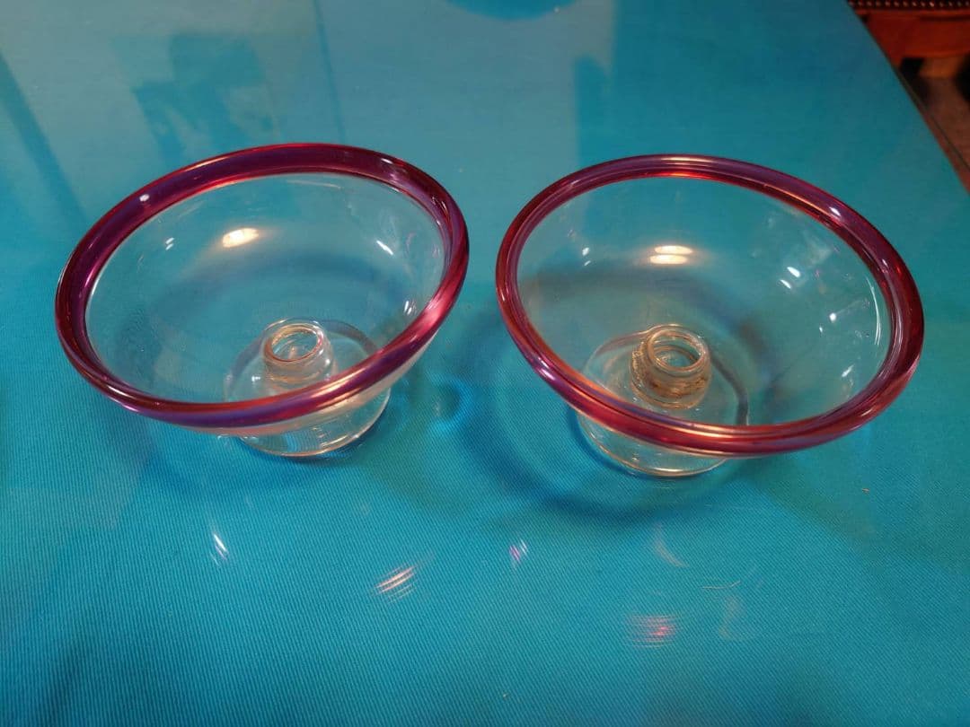 在庫ラスト】氷コップ 乳白色 吹きガラス 大正ロマン レトロ 赤 2個