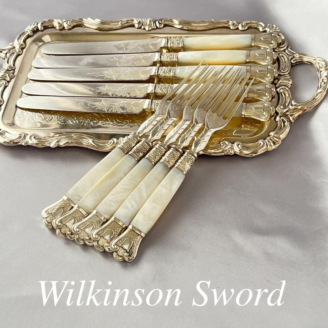 【白蝶貝】パストリーセット10本 マザーオブパール 葡萄と蔦のデコレーション 純銀 白蝶貝 カトラリーセット マザーオブパール | アンティーク