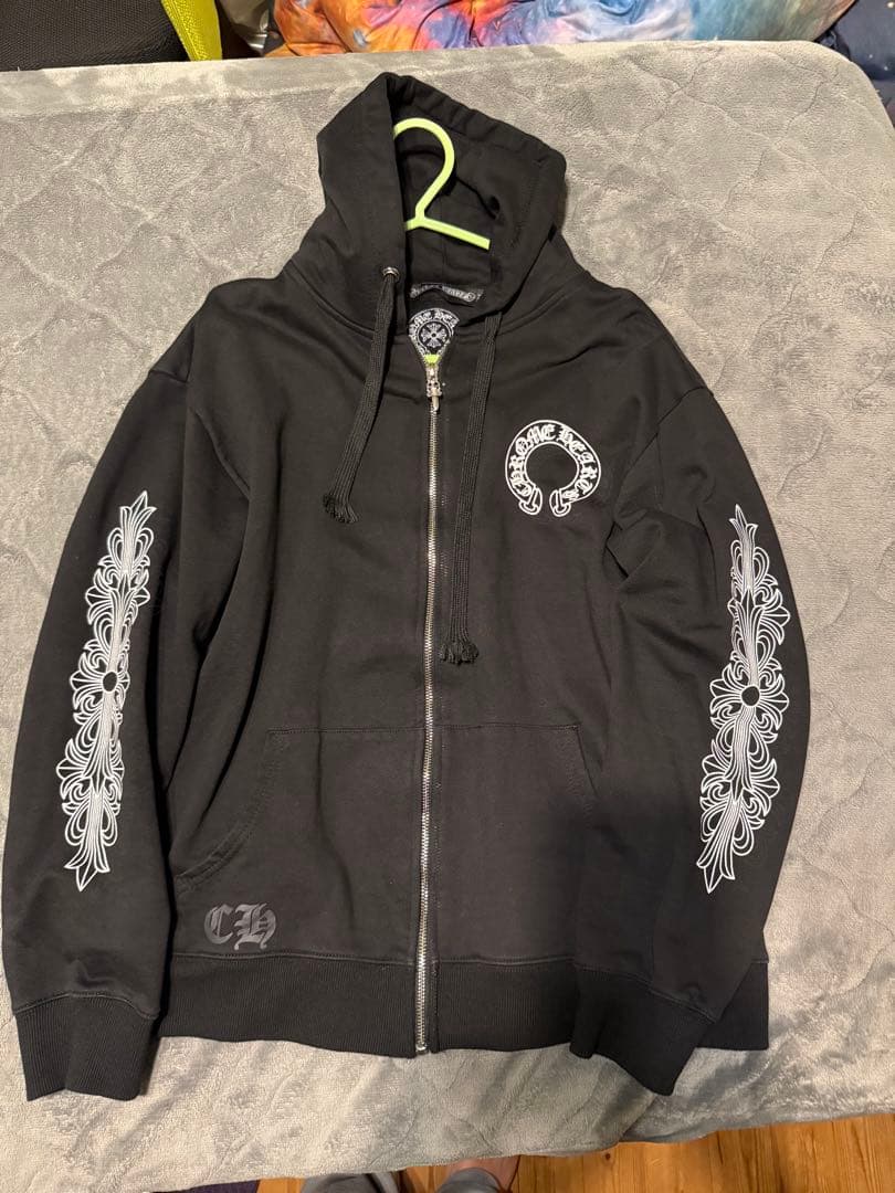 Chrome Hearts風 パーカー 送料込【CHROME HEARTS】Horseshoe Floral Fleece Zip-Up Hoodie