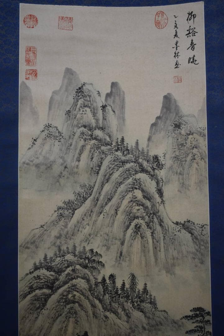 真作/墨林/春景山水人物図/布袋屋掛軸HI-84