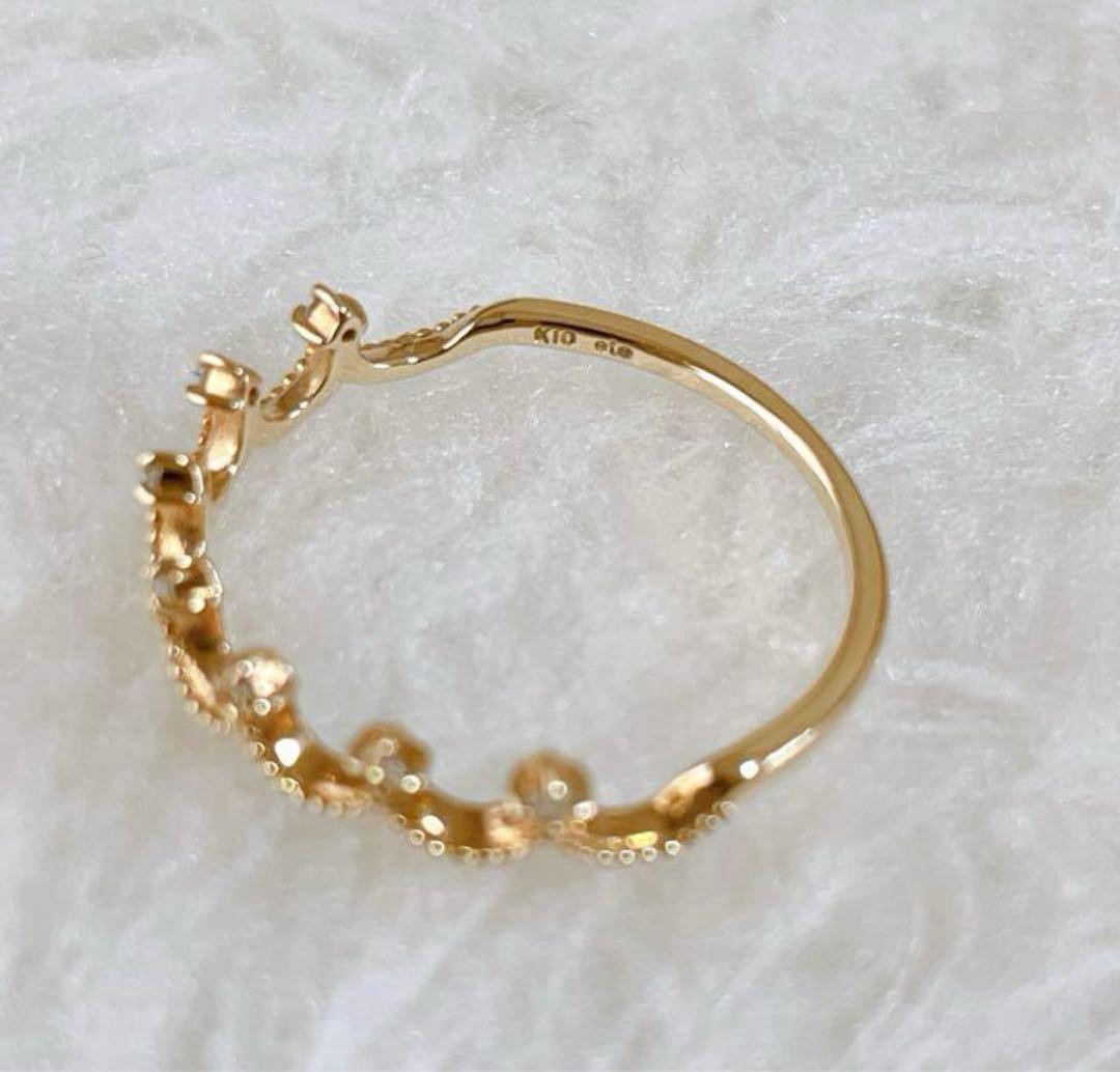 ete イエローゴールド　クラウンリング K10 0.04ct 9号