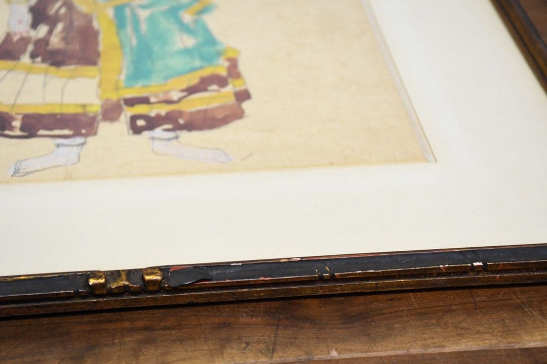 DIC41 真作保証 小川博史 インドの人形 肉筆 水彩画 額装 共シール