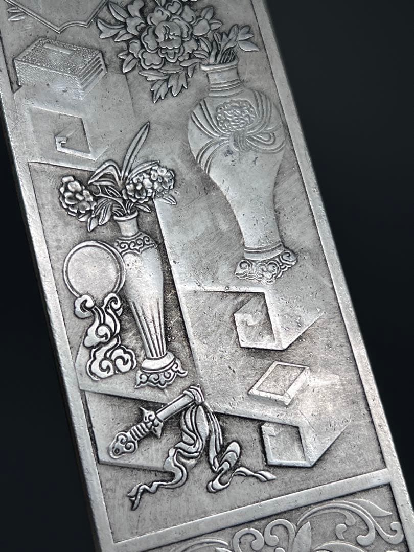 中国美術 4枚セット 文鎮 金属工芸 浮彫 刻印あり 厚重 コレクション