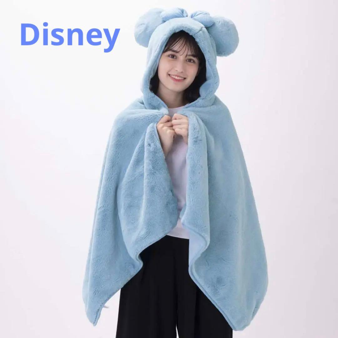 美品 ミニーのフード付きブランケット（ブルー）ポンチョ クッション