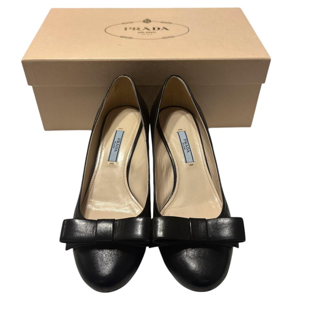［美品］PRADA プラダ パンプス リボン　黒　ブラック　24.5cm