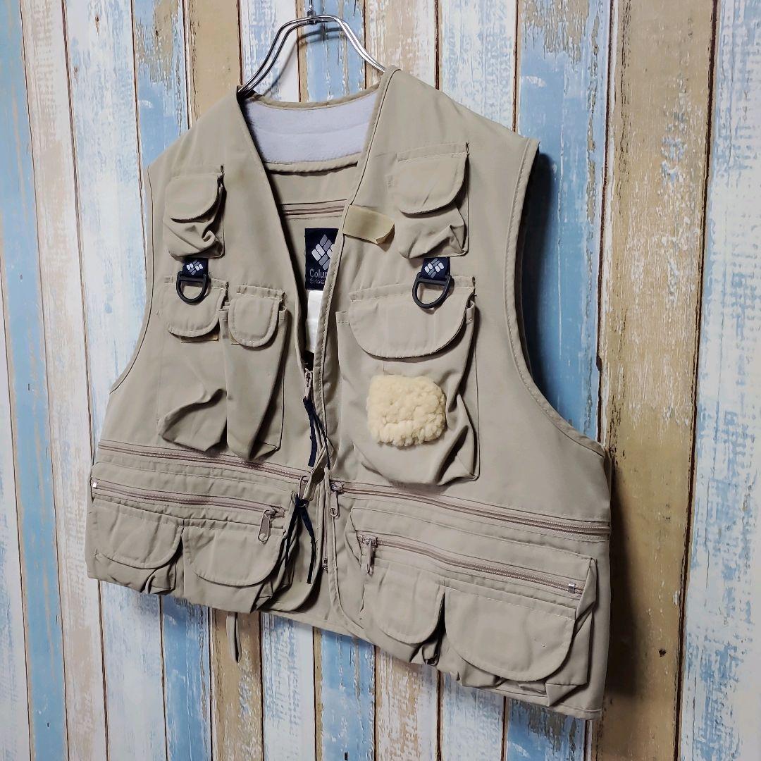 HB137☆コロンビア☆フィッシングベスト☆ヴィンテージ☆ベージュ☆80s