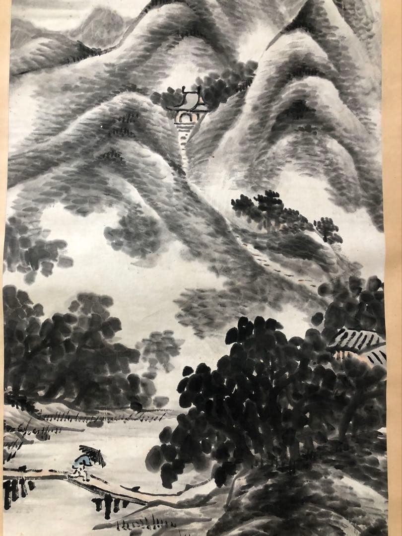 掛け軸　山水　王寅斗 絵［山水図］紙本　肉筆58！