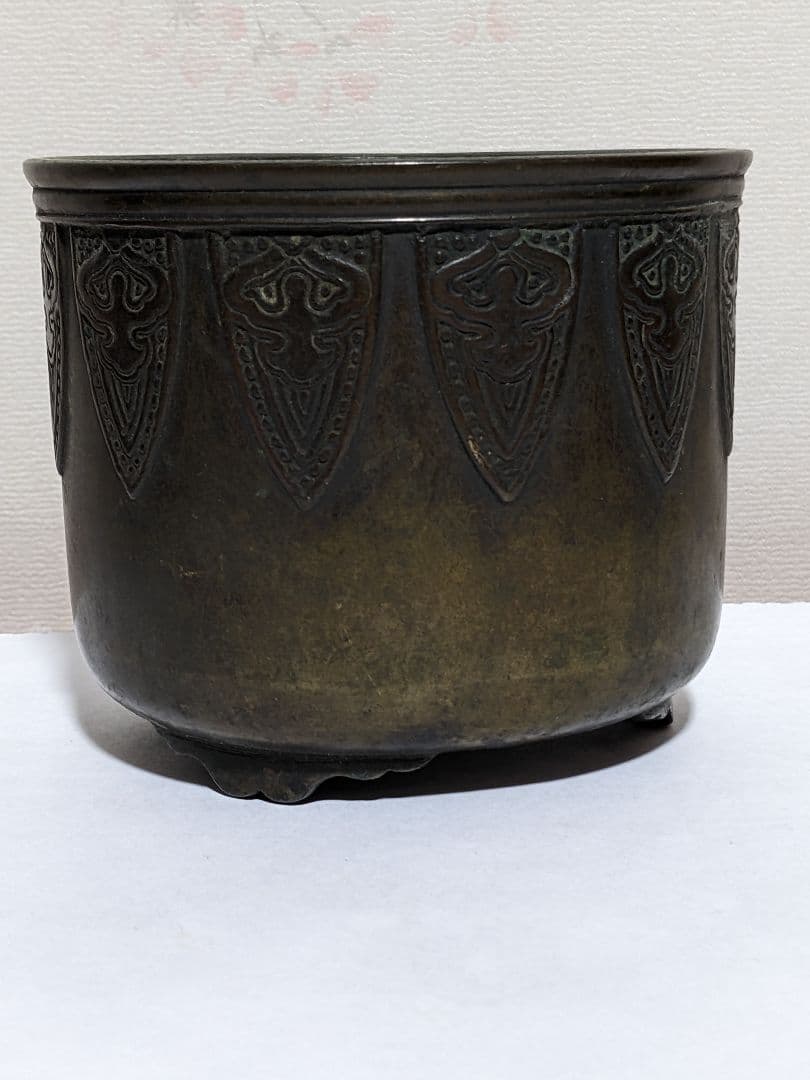 ♦江戸 幕末 明治初期 三ツ足 香炉 火入 銅器 銅製 真鍮 唐銅 唐金 骨董品 唐銅取手龍鳳覆雲透鈕有香炉 文化遺産オンライン