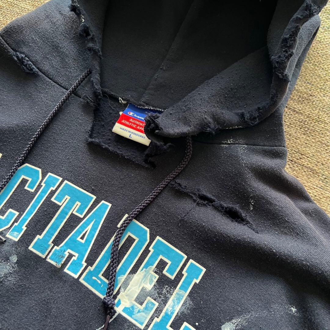 90s champion ダメージ ボロ スウェット パーカー ペンキ グランジ