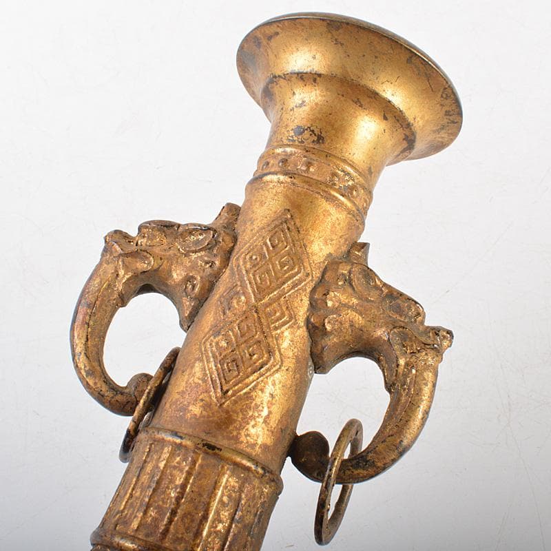中国 古銅鍍金 饕餮文 双獣耳瓶 M R6800 - メルカリ