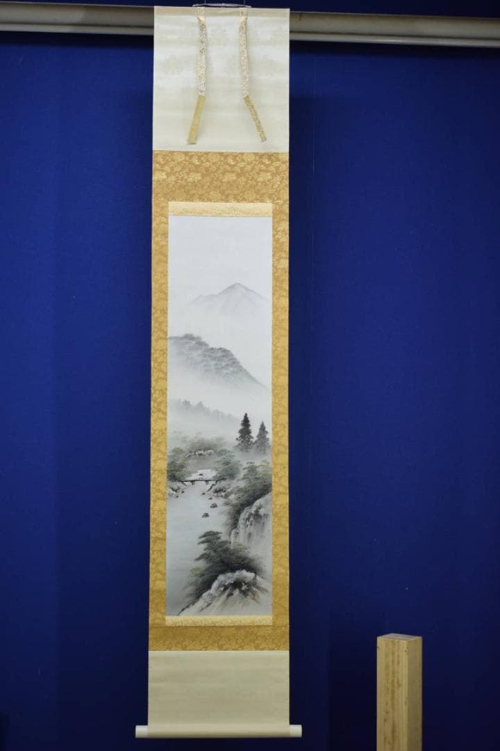 真作/麦秋/山水釣人図/布袋屋掛軸HI-184