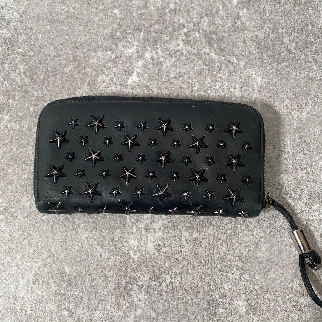 ジミーチュウ 長財布 スター スタッズ ラウンドファスナー ブラック