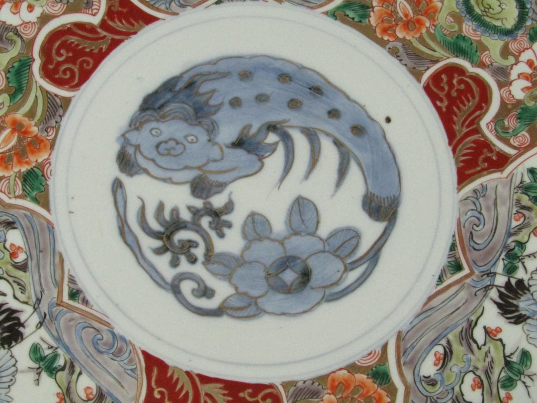 色絵 唐獅子牡丹・鶴図 一尺三寸皿 径40cm】古伊万里 - メルカリ