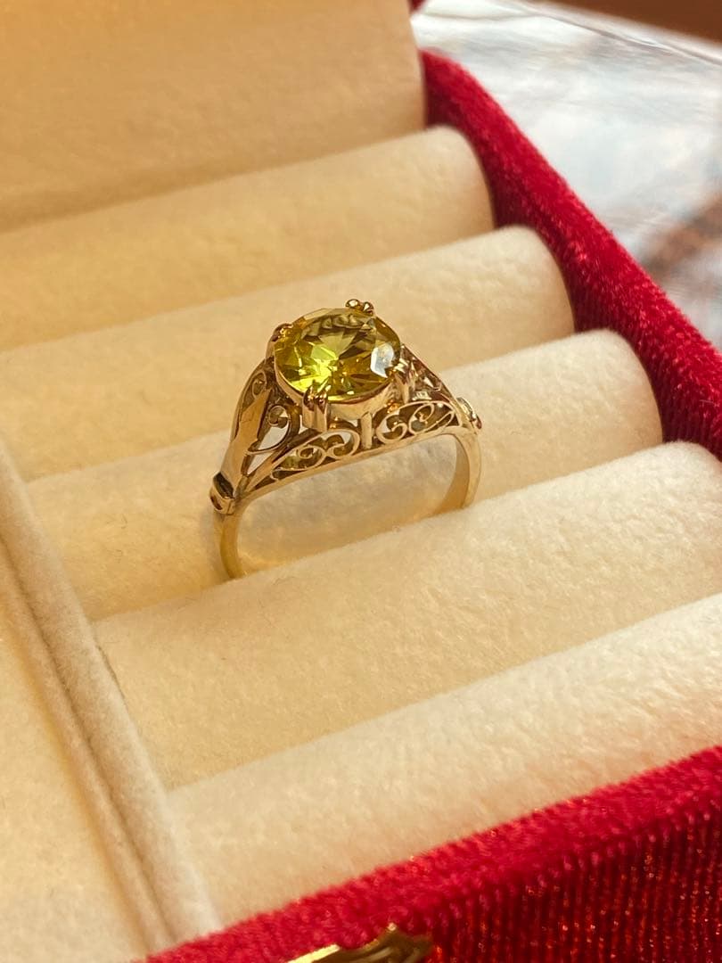 ひろ様専用 昭和ジュエリー 18金 合成ベリルリング イエロー 9号