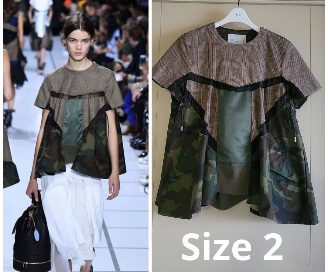 sacai カモフラ グレンチェック MA1 ドッキングブラウス サイズ2 sacai（サカイ） 18AW MA-1ドッキンググレンチェックジャケット