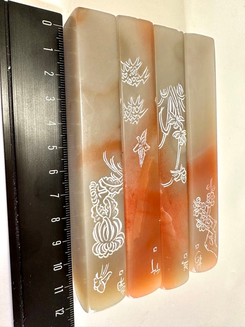 【梅蘭竹菊】 四君子　美品　ラオス 老挝 水凍　印材 落款 遊印 雅号4点セット