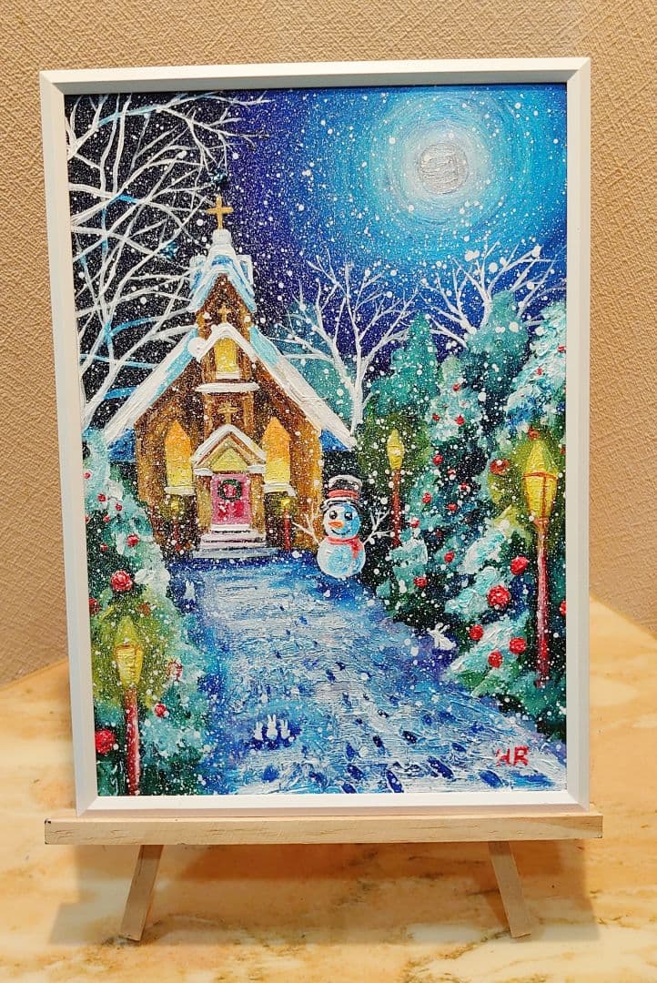 油絵 絵画【クリスマスの教会】 油絵 クリスマスの教会 絵画 HR 通販 12689567｜Creema(クリーマ