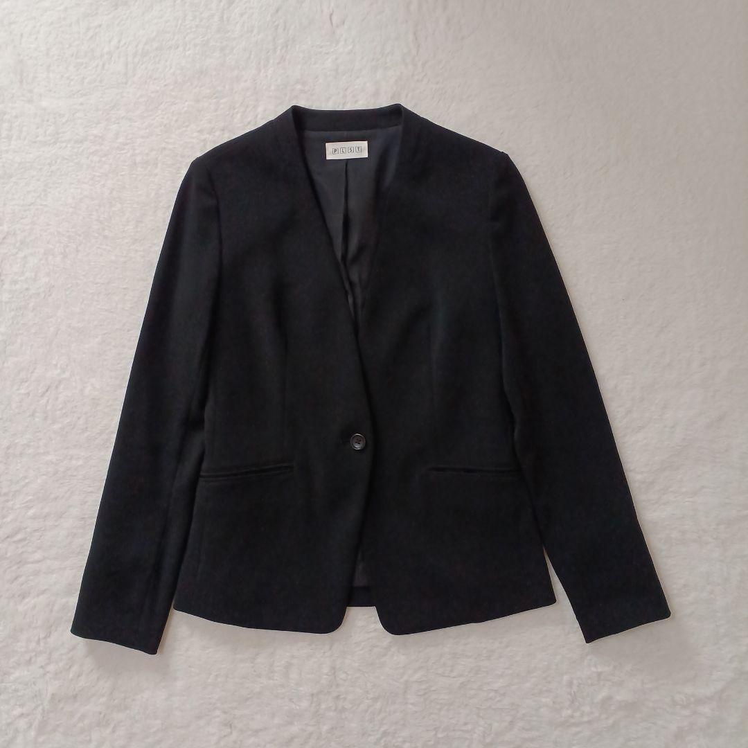 洗える！PLST プラステ ノーカラージャケット パンツ ブラック S 黒 XS