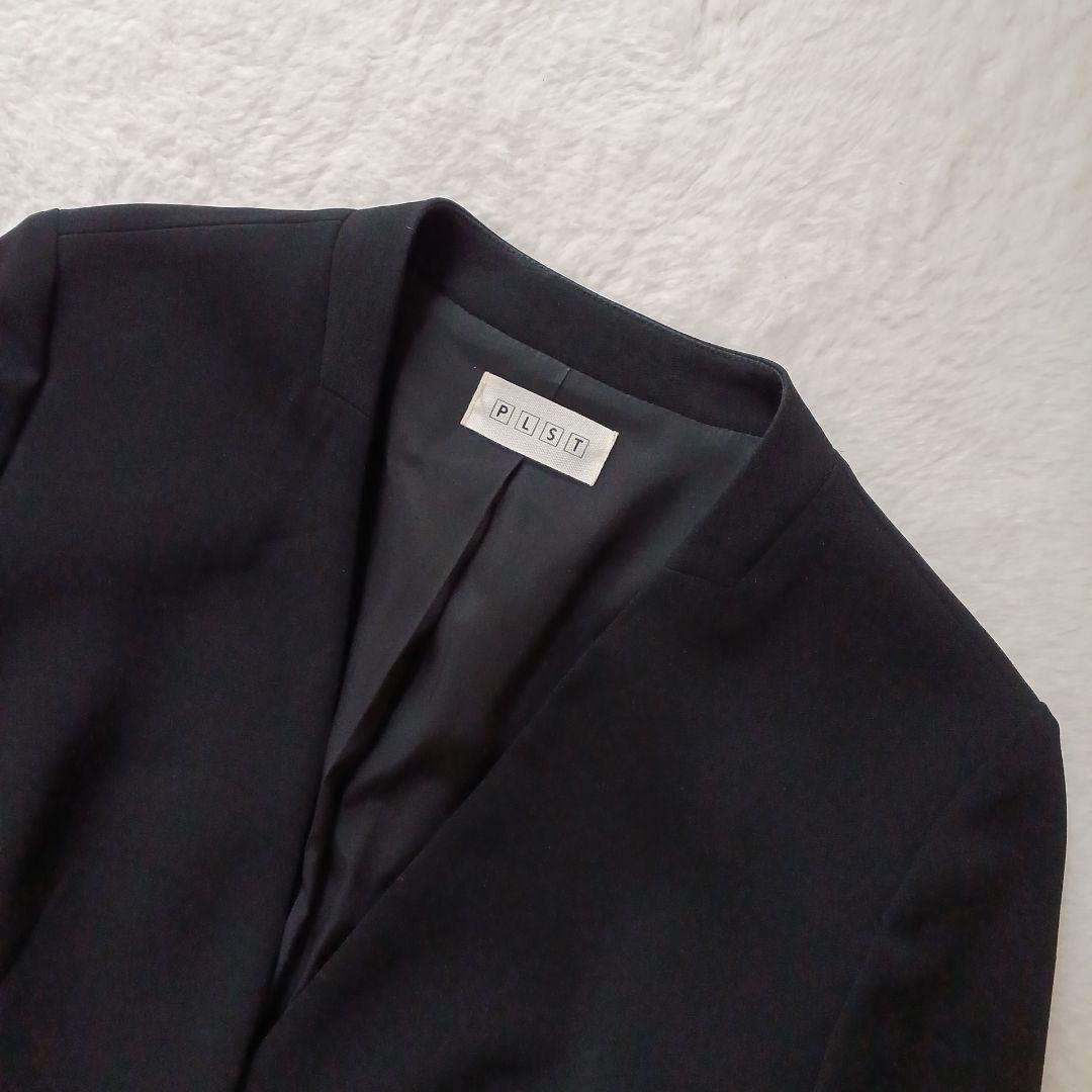 洗える！PLST プラステ ノーカラージャケット パンツ ブラック S 黒 XS