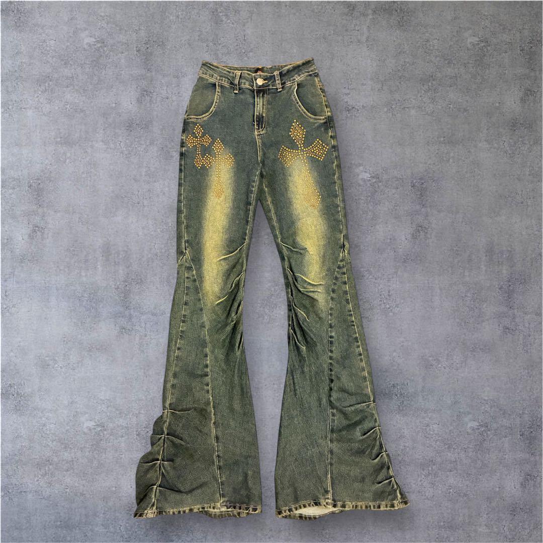 y2k 00s archive 平成ギャル フレアデニム スタッズ十字架 - メルカリ
