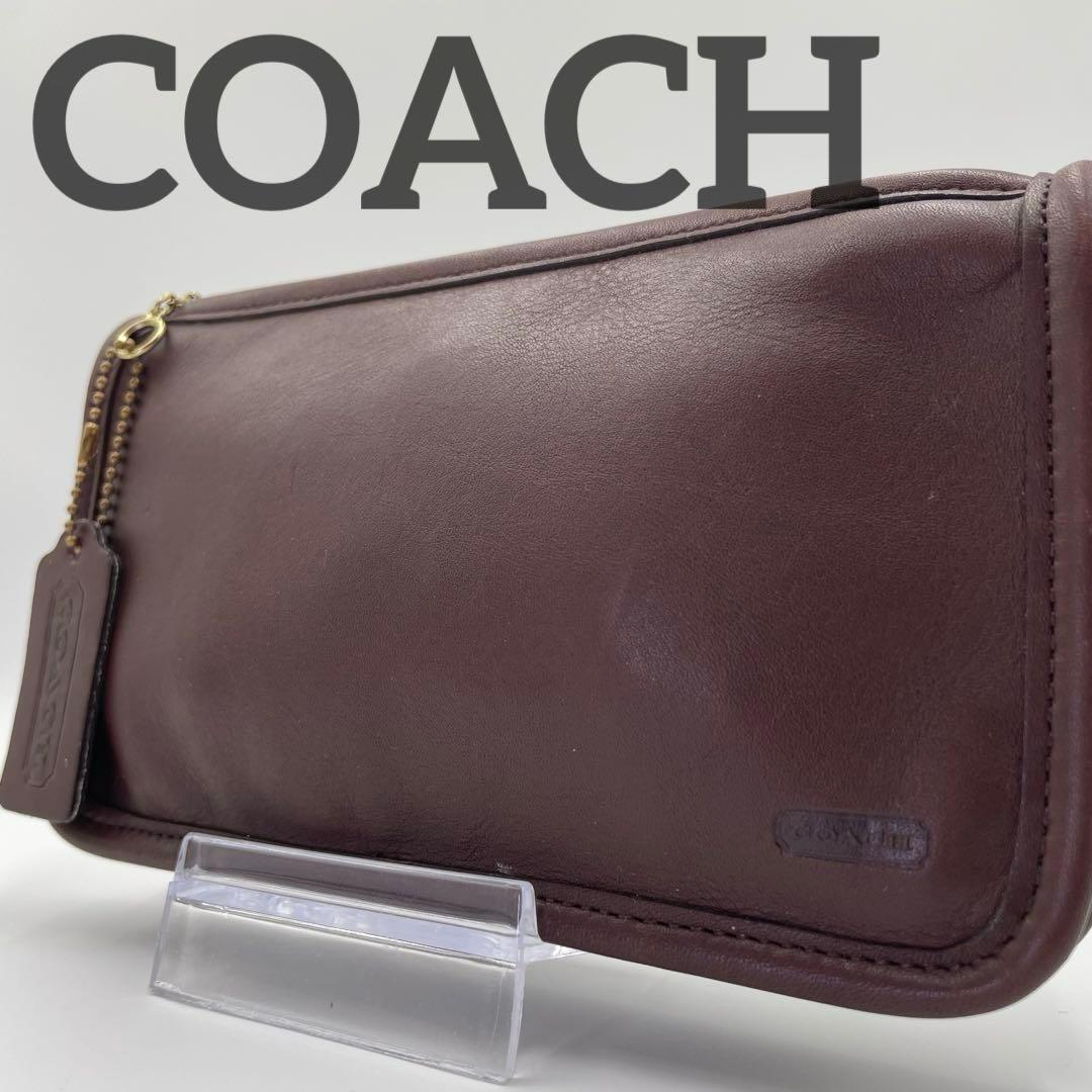 希少 COACH オールドコーチ マルチポーチレザー ダークブラウン 90s オールドコーチ ☆ レザー ポーチ クラッチバッグ ダークブラウン