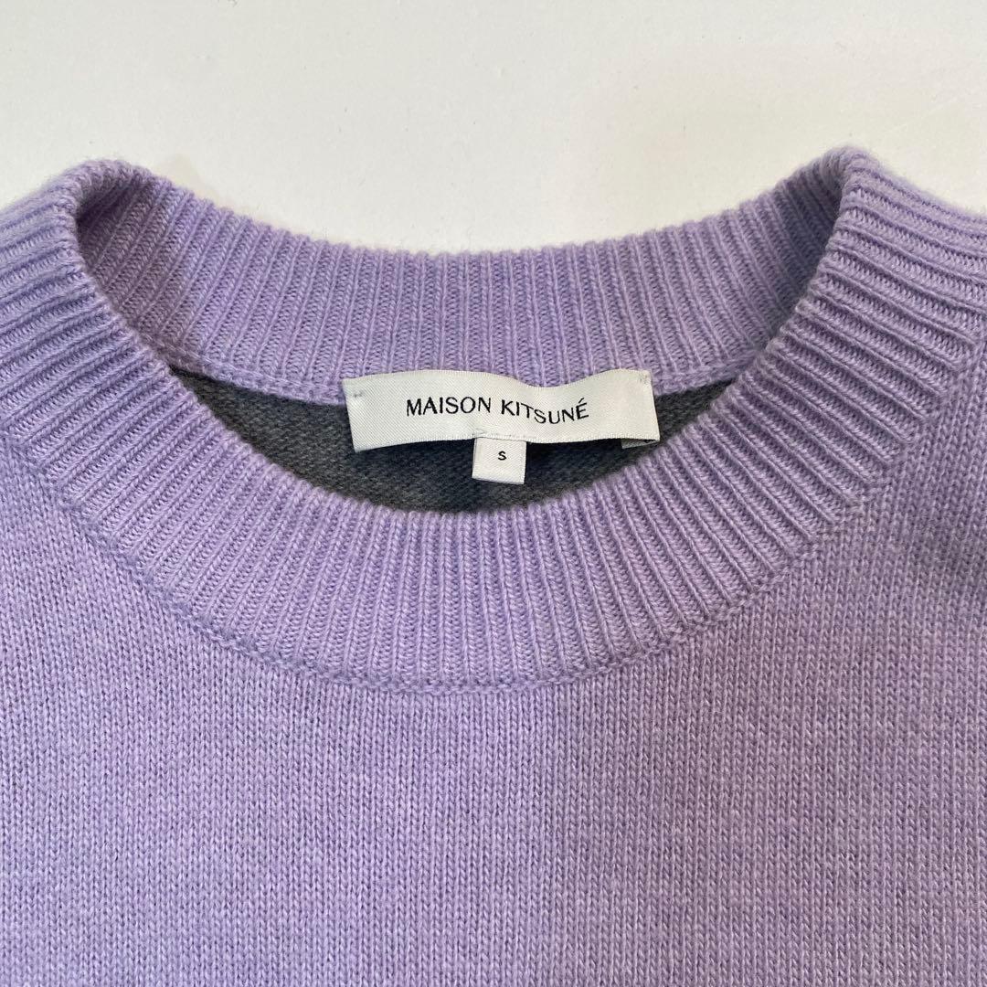 メゾンキツネ 刺繍ニットセーター ウール100% ピンク パープル S