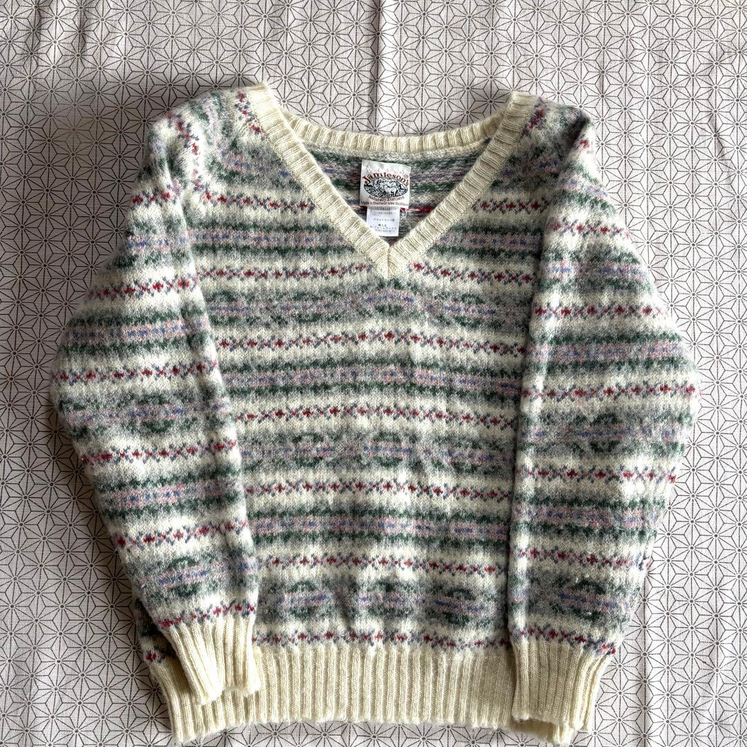 Jamieson's ジャミーソンズ フェアアイル柄 Vネックニット M - メルカリ