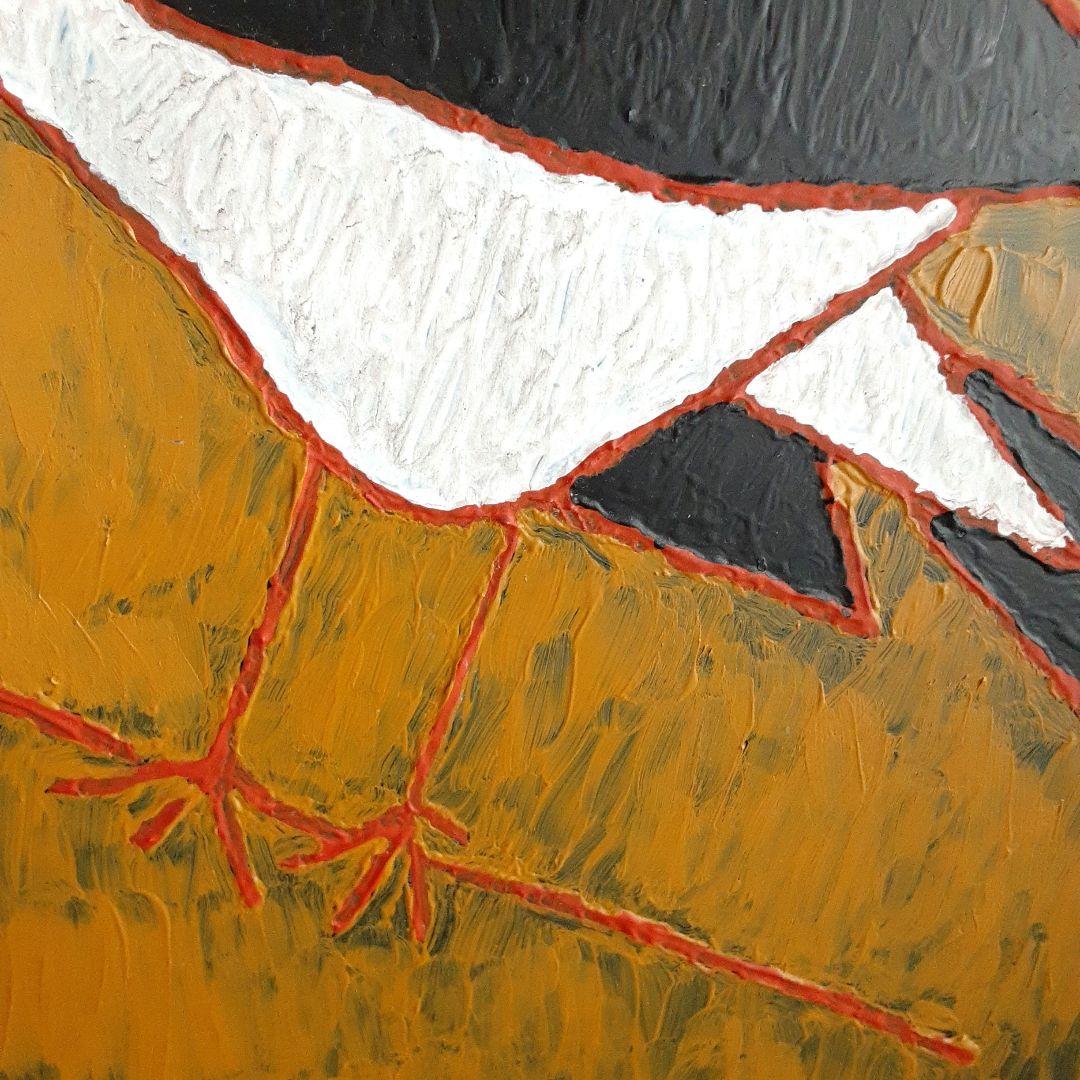 絵画 クマガイモリカズ 油彩 お盆 鳥 - メルカリ