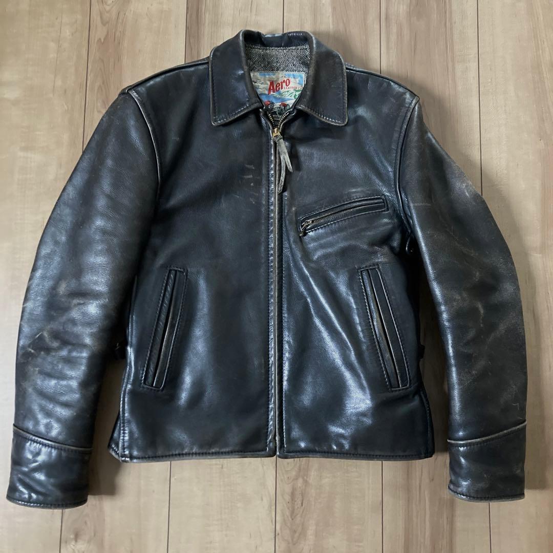 AERO LEATHER ライダース 34 ハーフベルト 茶芯 革ジャン