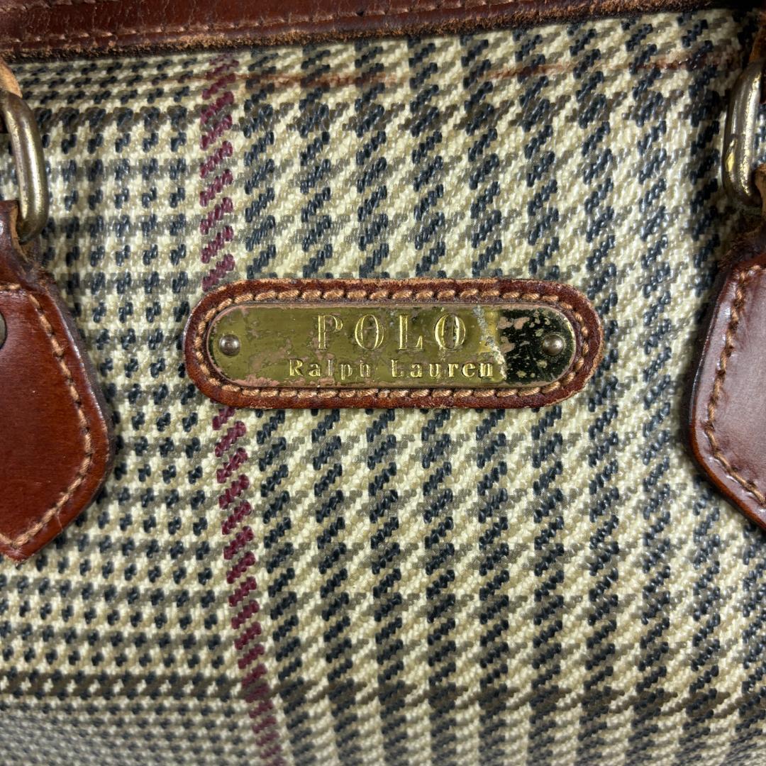 ポロラルフローレン 千鳥格子柄 総柄 ミニボストンバッグ PVCレザー