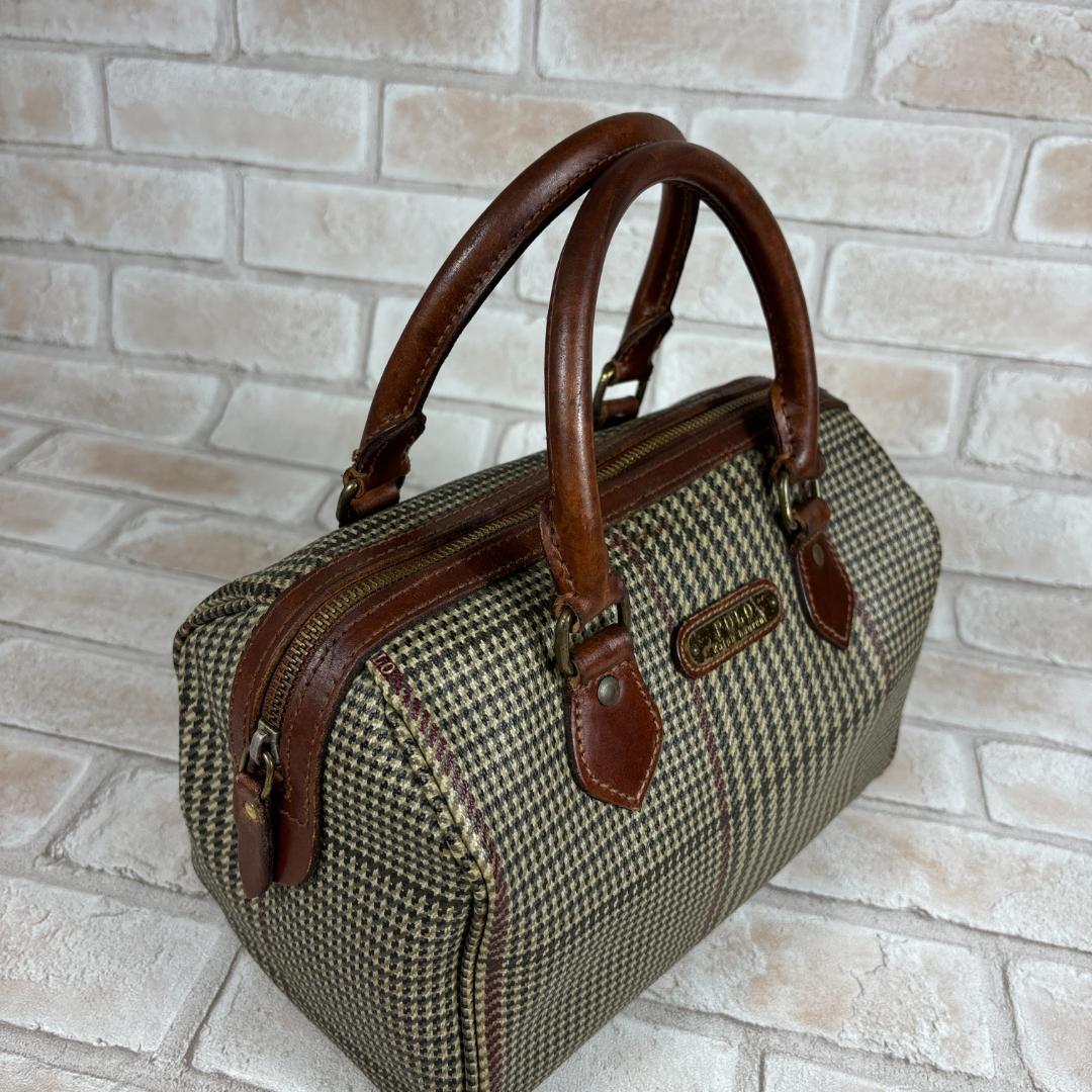 ポロラルフローレン 千鳥格子柄 総柄 ミニボストンバッグ PVCレザー