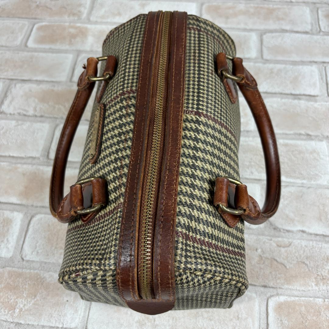 ポロラルフローレン 千鳥格子柄 総柄 ミニボストンバッグ PVCレザー