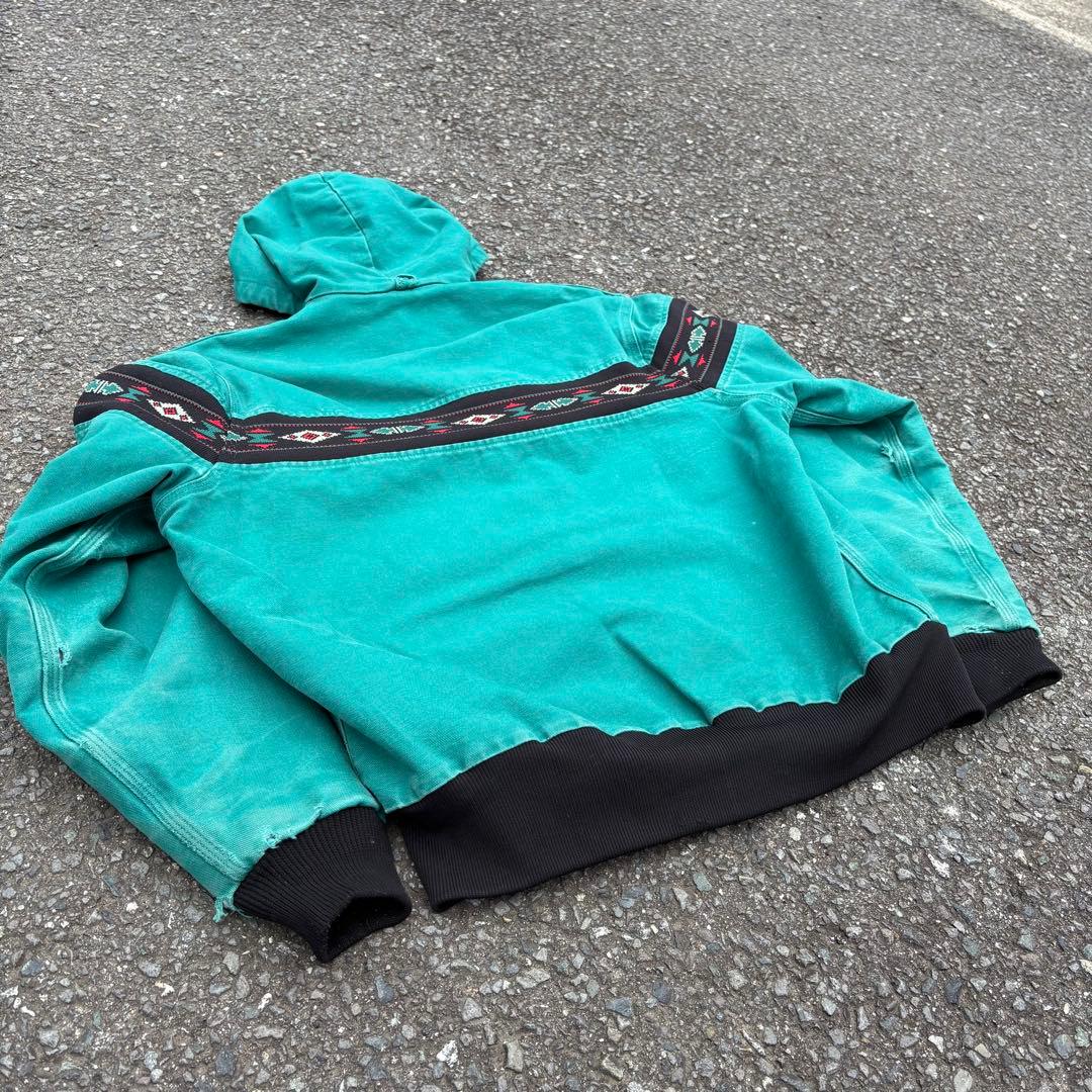 90s USA Carhartt アクティブジャケット ネイティブ柄 ターコイズ