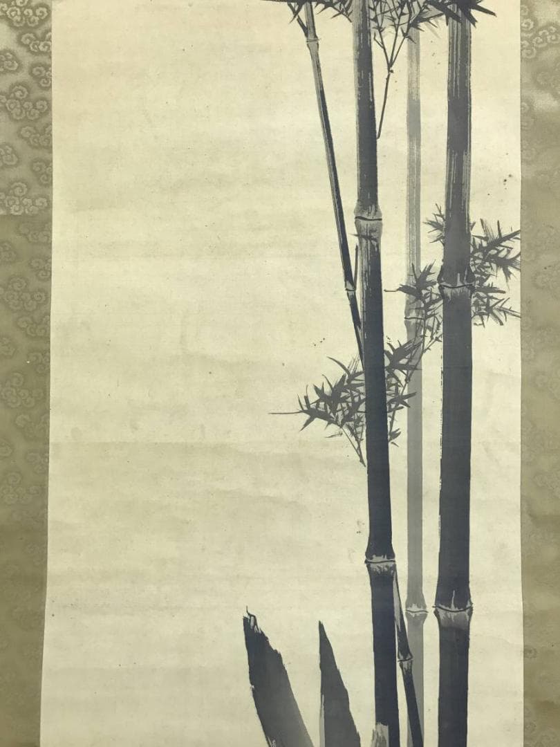 鈴木松年/墨竹に鶏図/花鳥図/掛軸/名家伝来/AE-216