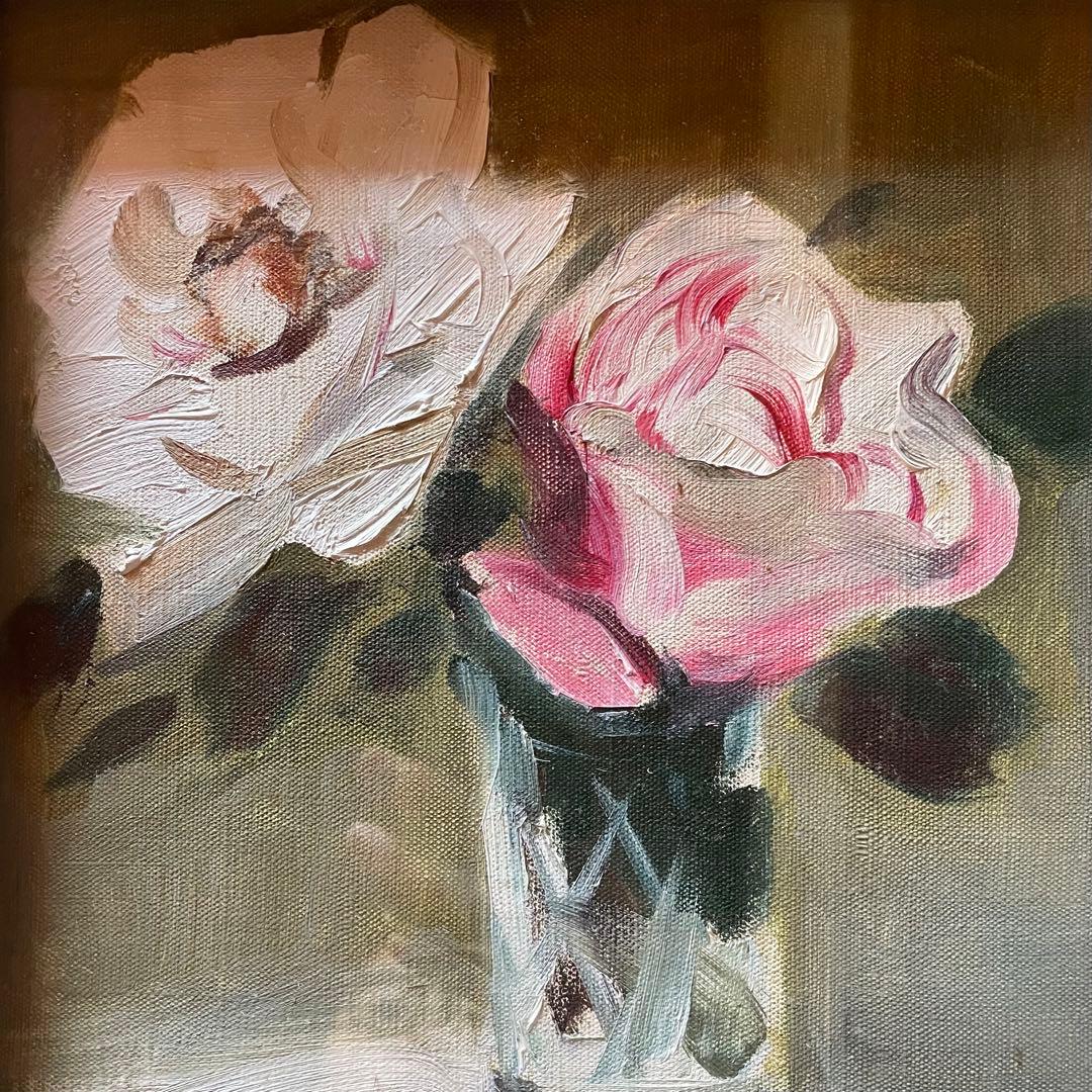 木下孝則　「ばら」　花　油彩画　作者サイン入　額付　日動画廊　25.11.30