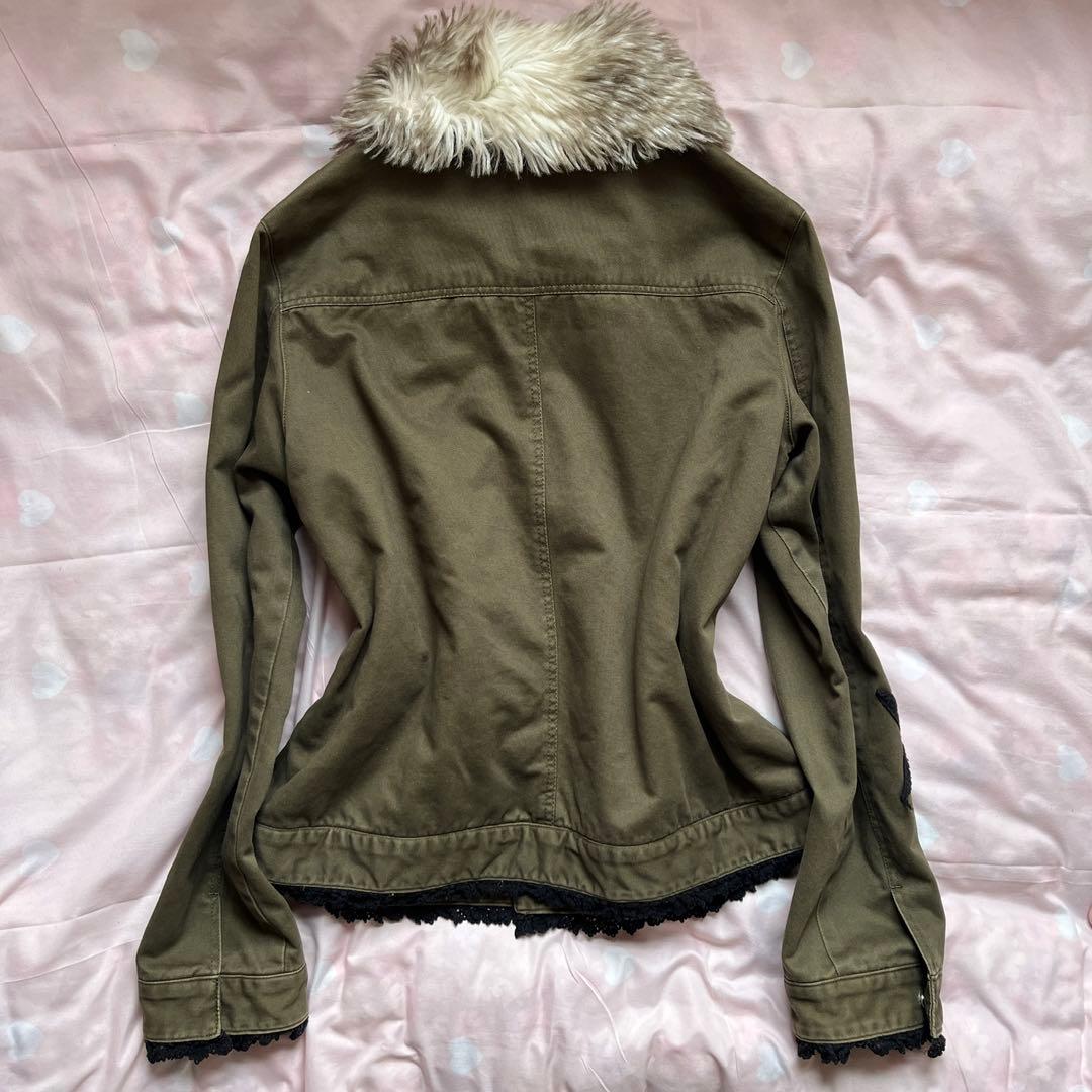 当時物 ファー付レース刺繍ジャケット 平成ギャルy2kグランジパンク星